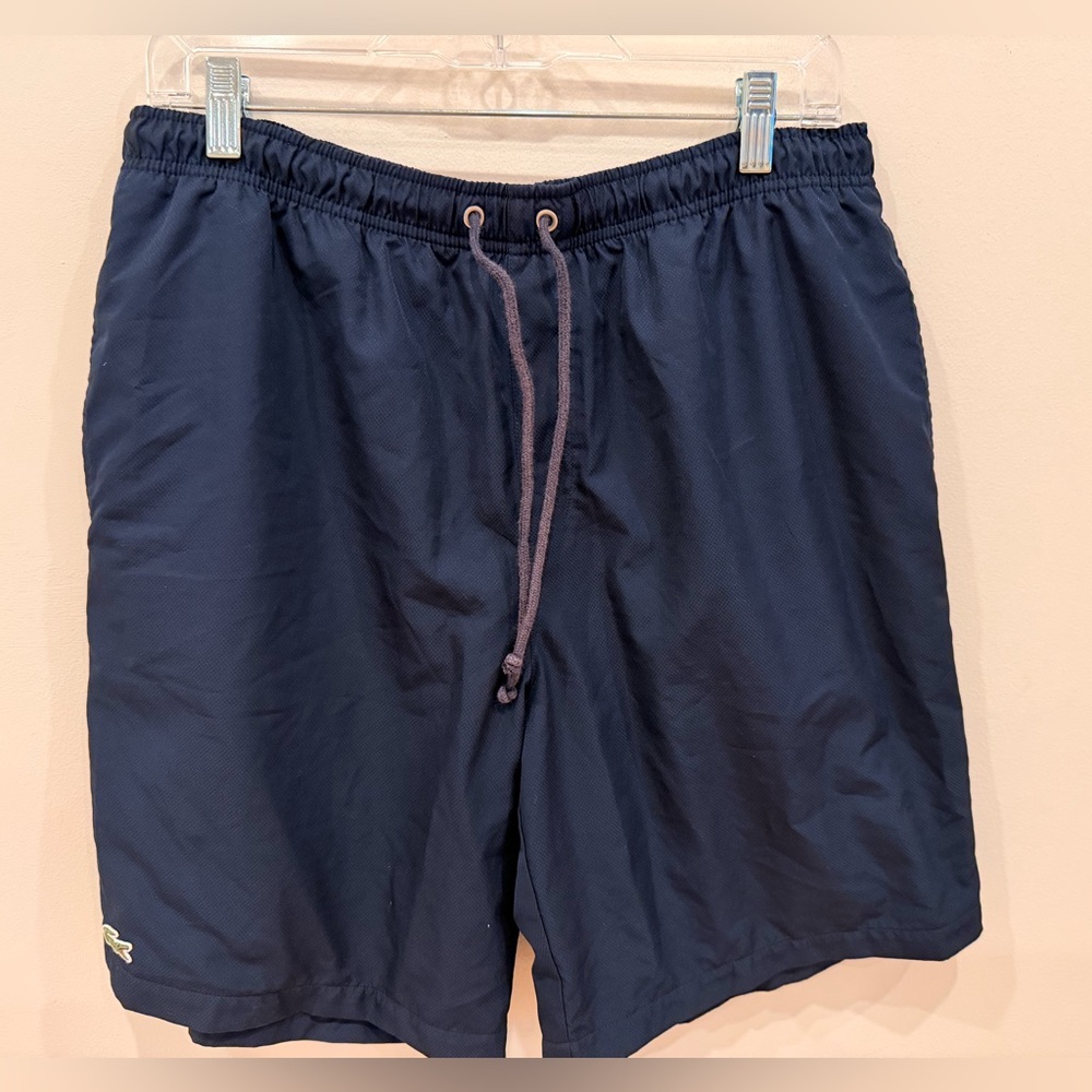 Lacoste Sport Swim Trunks Navy Blue Mens Large Drawstring Lined Shorts